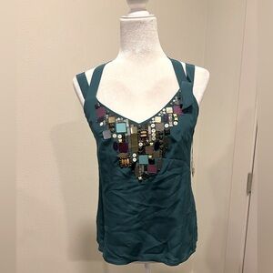nanette lopore Embellished Teal Sleeveless Top